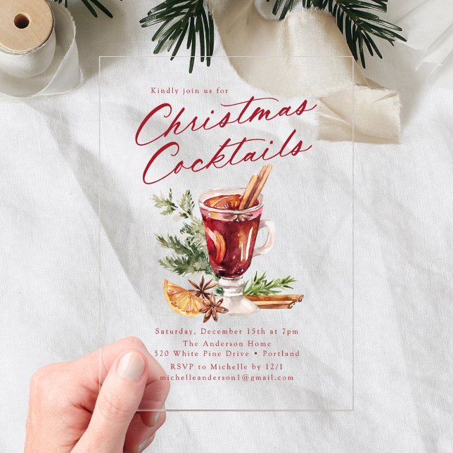 Invitations En Acrylique Cocktails de Noël festifs Fête Fête (Créateur téléchargé)