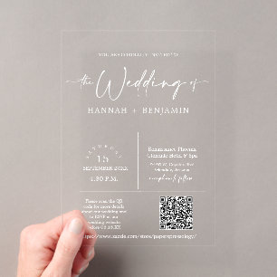 Invitations En Acrylique Code QR d'arche de mariage à script minimaliste mo