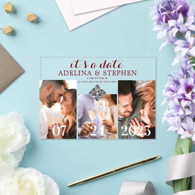 Invitations En Acrylique Code QR de script simple moderne Enregistrer la da (Insitu (Mariage))