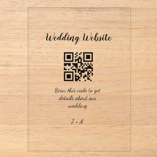 Invitations En Acrylique Code QR de site web de mariage pour les détails or