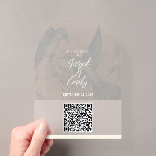 Invitations En Acrylique Code QR d'invitation de mariage, design colibri do