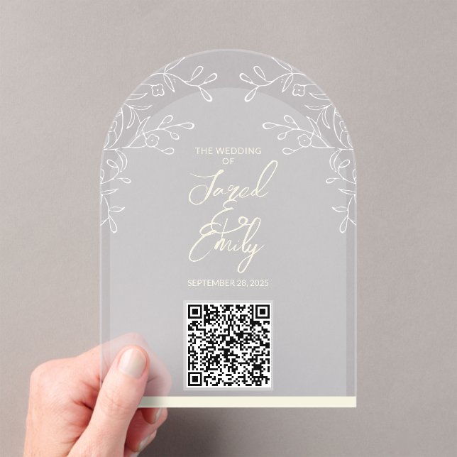 Invitations En Acrylique Code QR du style Arc Floral (In situ (ordinateur de poche))