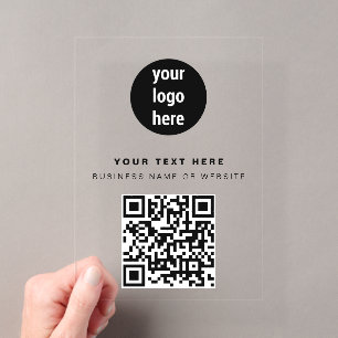 Invitations En Acrylique Code QR Logo d'entreprise Moderne Minimaliste Noir