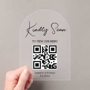 Invitations En Acrylique code qr minimal menu numérique mariage arche
