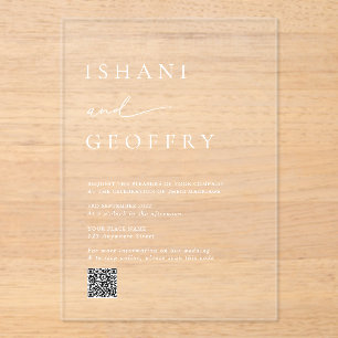 Invitations En Acrylique Code QR minimaliste élégant et transparent Mariage