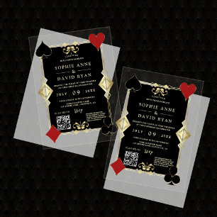 Invitations En Acrylique Code QR Moderne Art Déco Mariage Soirée de Casino