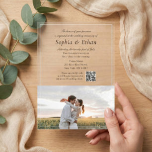 Invitations En Acrylique Code QR photo écriture italique élégante