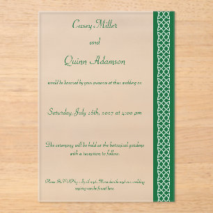 Invitations En Acrylique Cœur de Tissage Celtique en Vert Acrylique de Mari