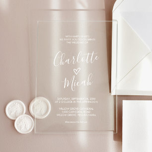 Invitations En Acrylique Coeur tiré à la main Romantique blanc Mariage simp