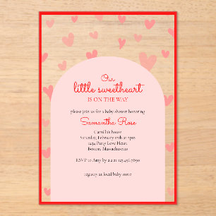 Invitations En Acrylique Coeurs roses rouges Petit Baby shower de fille amo
