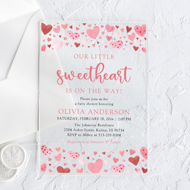 Invitations En Acrylique Coeurs rouges roses Notre petit Baby shower amoure (Créateur téléchargé)
