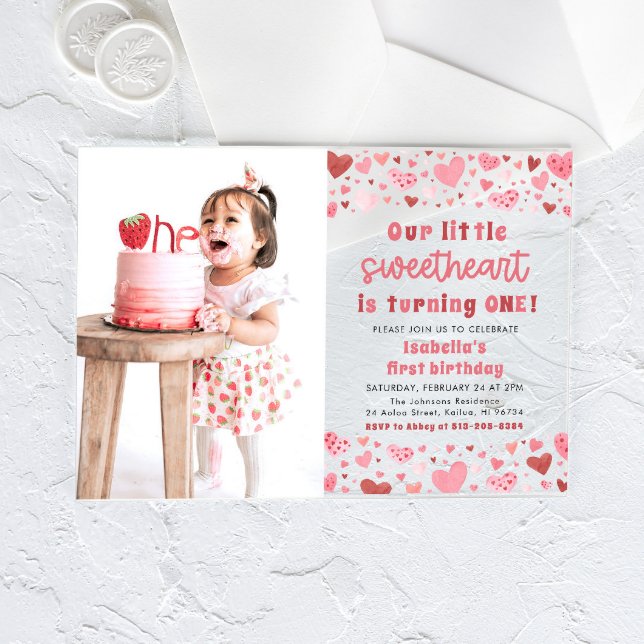 Invitations En Acrylique Coeurs rouges roses Petit Amoureux Premier anniver (Créateur téléchargé)