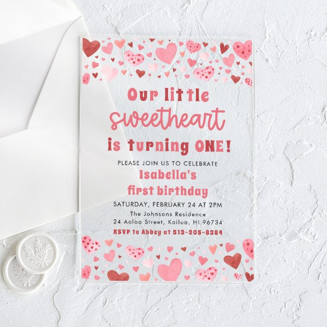 Invitations En Acrylique Coeurs rouges roses Petit Amoureux Premier anniver (Créateur téléchargé)