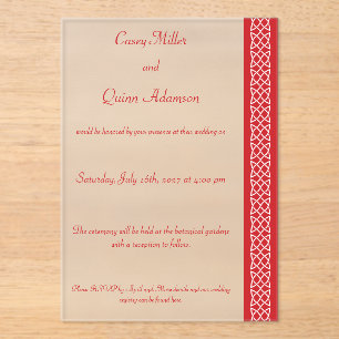Invitations En Acrylique Cœurs Tissage Celtique en Acrylique Cerise Mariage
