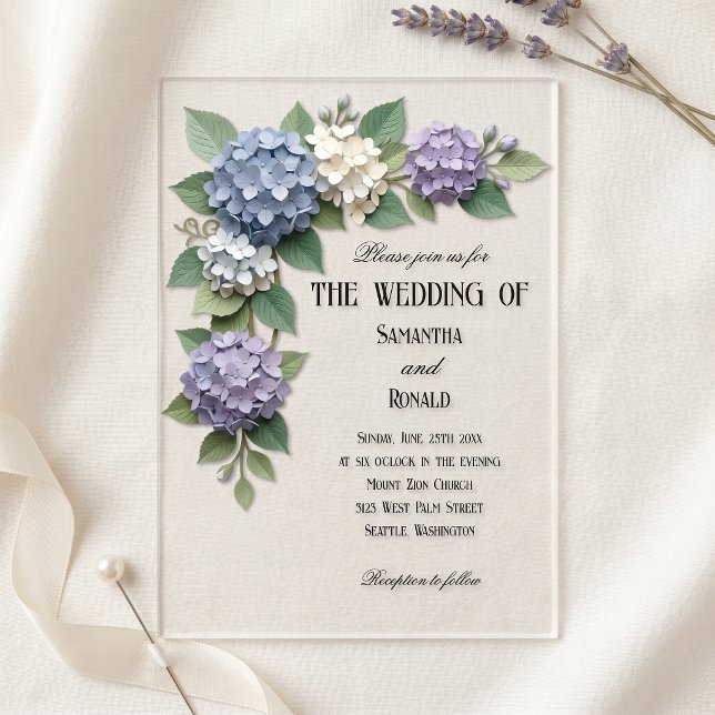 Invitations En Acrylique Coin Floral Élégant d'Hydrangea Mariage Acrylique (Créateur téléchargé)