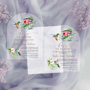 Invitations En Acrylique Colibri Fleurs Tropicales Fille Bébé en Fleur