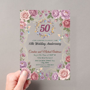 Invitations En Acrylique Colibris Royal Gold 50e Anniversaire de Mariage