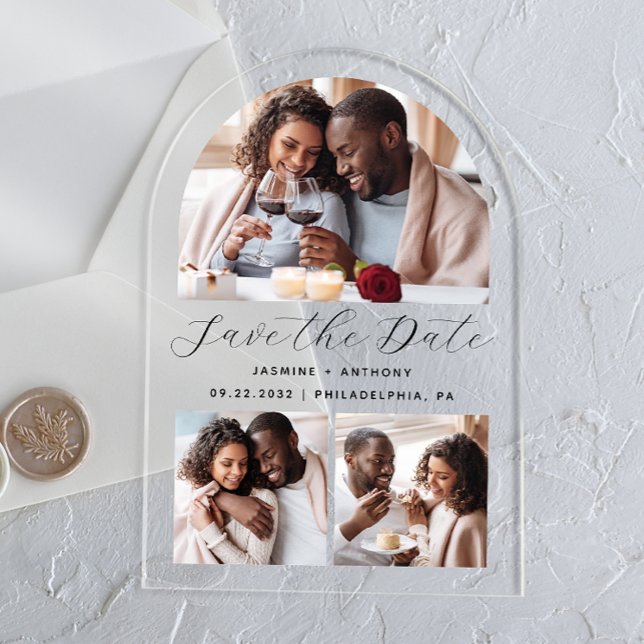 Invitations En Acrylique Collage photo en forme d'arc minimaliste Enregistr (Créateur téléchargé)