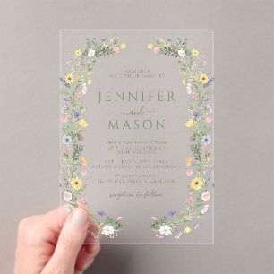 Invitations En Acrylique Coloré Delicate Floral Mariage