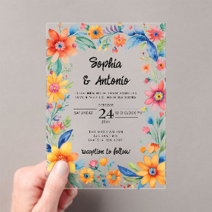 Invitations En Acrylique Coloré mexicain Floral Fiesta Mariage
