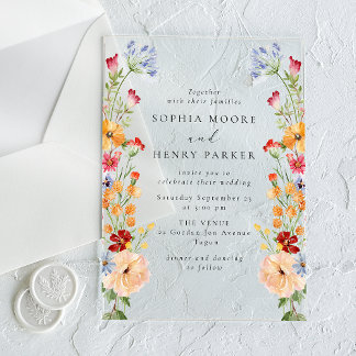 Invitations En Acrylique Colorful Bold Wildflowers Wedding