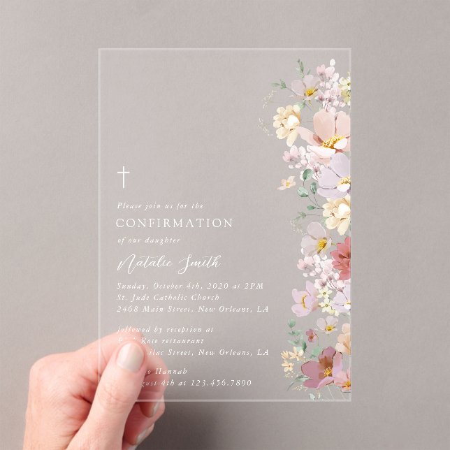 Invitations En Acrylique Colorful Flowers, Wildflowers, Boho, Confirmation (In situ (ordinateur de poche))
