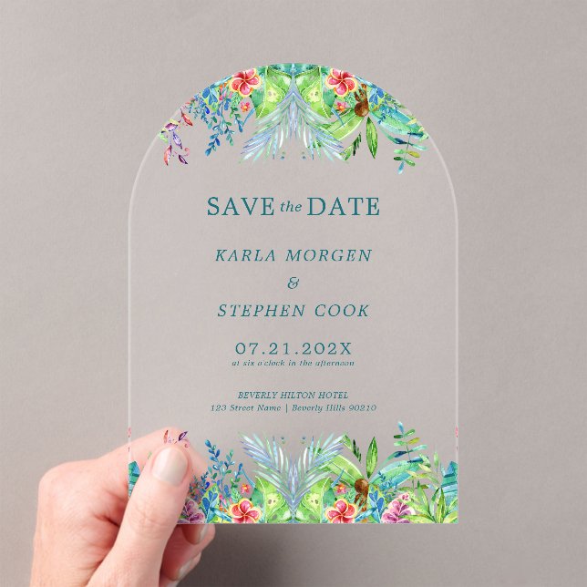 Invitations En Acrylique Colorful Tropical Flowers Border (In situ (ordinateur de poche))