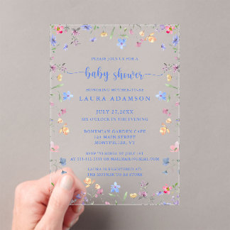 Invitations En Acrylique Colorful Watercolor Wildflowers Baby Shower