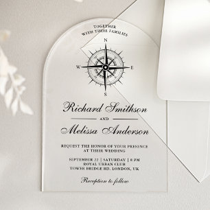 Invitations En Acrylique Compas Nautique Noir Moderne Mariage