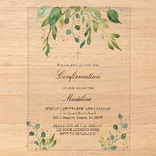 Invitations En Acrylique conception de verdure Confirmation