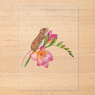 Invitations En Acrylique Conception florale aquarelle de souris mignonne | 