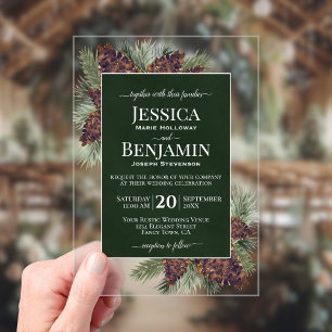 Invitations En Acrylique Cônes de pin rustiques et branches Mariage texte é