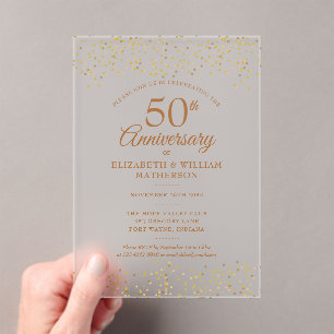 Invitations En Acrylique Confettis de poussière d'or pour 50e anniversaire 