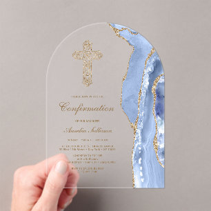 Invitations En Acrylique Confirmation Agate Bleu Barbeau