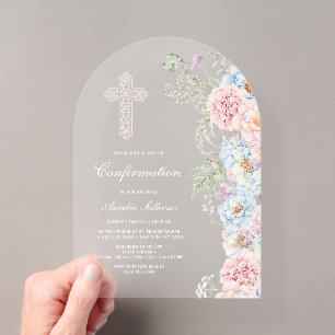 Invitations En Acrylique Confirmation d'arche de pivoines délicates