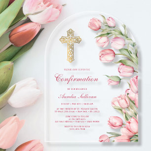 Invitations En Acrylique Confirmation d'arche de tulipes à l'aquarelle