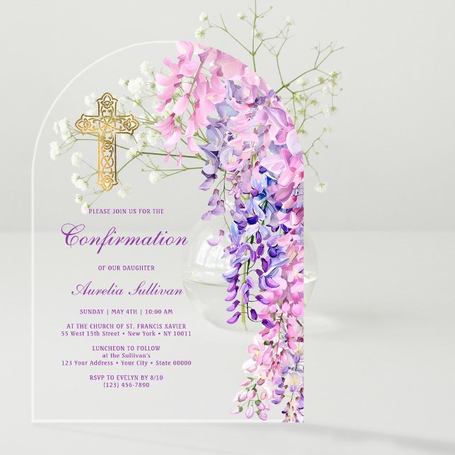 Invitations En Acrylique Confirmation de l'arc d'aquarelle Wisteria (Créateur téléchargé)