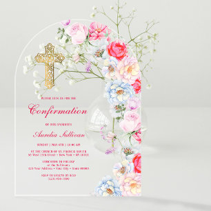 Invitations En Acrylique Confirmation de l'arc des fleurs d'aquarelle
