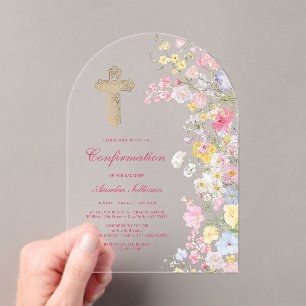 Invitations En Acrylique Confirmation de l'arche de fleurs de prairie