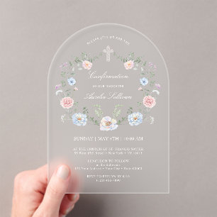 Invitations En Acrylique Confirmation du cadre floral élégant