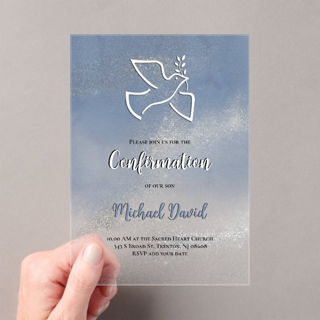 Invitations En Acrylique Confirmation gray blue marble (In situ (ordinateur de poche))