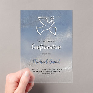 Invitations En Acrylique Confirmation gris marbre bleu