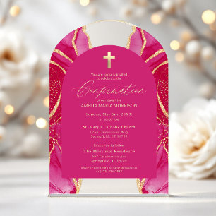Invitations En Acrylique Confirmation Moderne en Agate Or Rose Chaud