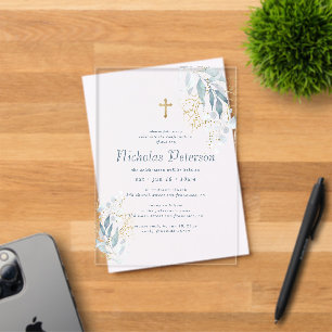 Invitations En Acrylique Confirmation pour lui Moderne Feuillage Croix en o