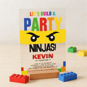 Invitations En Acrylique Construisons et faisons la fête Blocs de construct