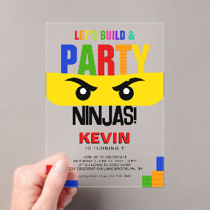 Invitations En Acrylique Construisons et faisons la fête Blocs de construct