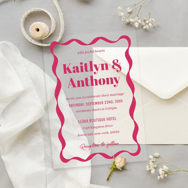 Invitations En Acrylique Coquette Curvy Ribbon Retro Mariage (Créateur téléchargé)