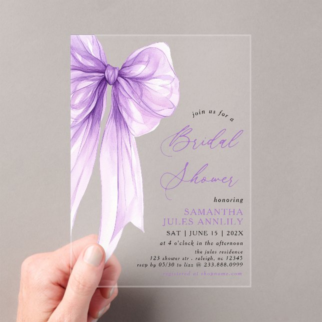 Invitations En Acrylique Coquette moderne tendance Fête des mariées pourpre (In situ (ordinateur de poche))