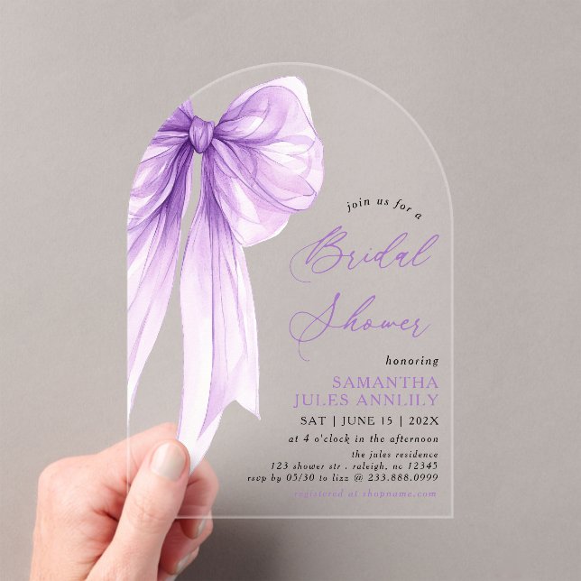 Invitations En Acrylique Coquette moderne tendance Fête des mariées pourpre (In situ (ordinateur de poche))