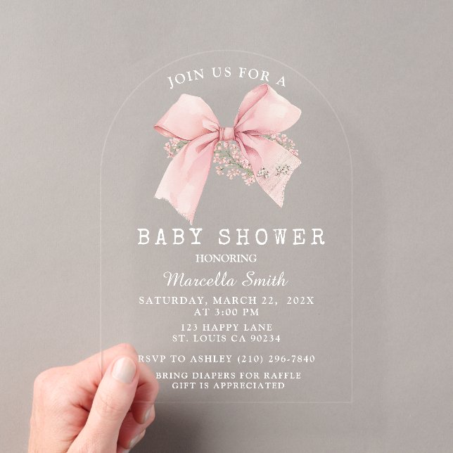 Invitations En Acrylique Coquette Pink Bow Baby shower Girl (In situ (ordinateur de poche))